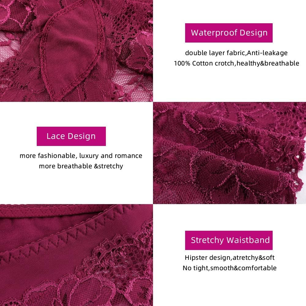 Women'S Underwear Regular & plus Size Panties Lace Boyshort Hipster Cheeky Panty- 6 Pack