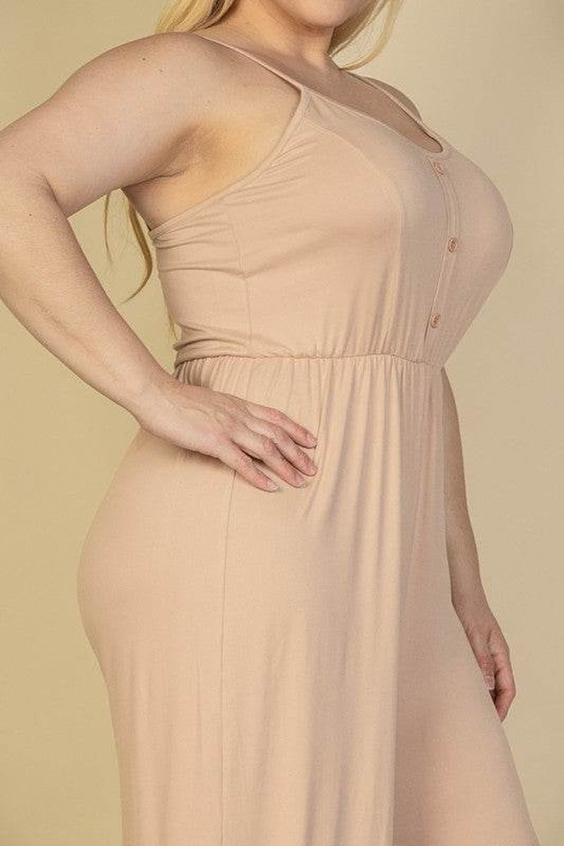Chic Plus Size Button Front Wide Leg Jumpsuit for Effortless Style - Alrickas’ UNIQUE BOUTIQUE