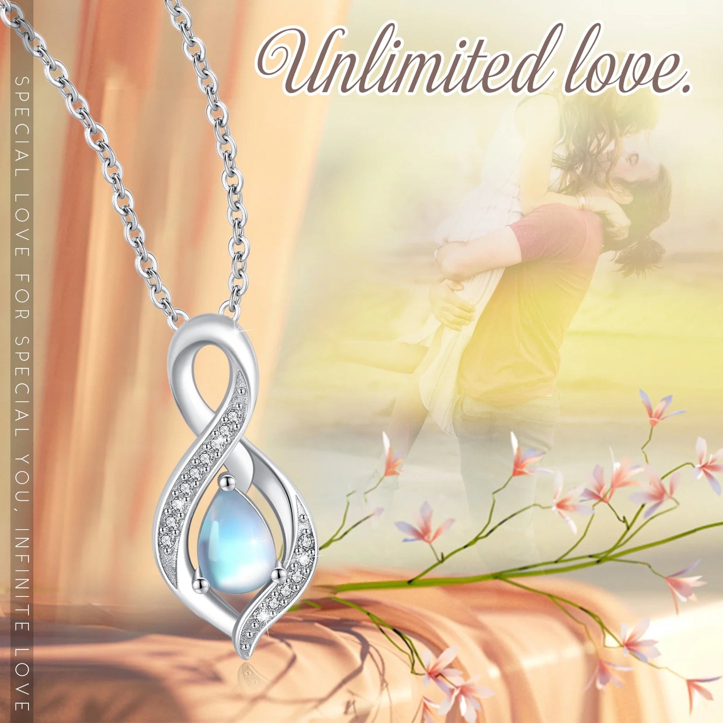 Moonstone Pendant Necklace 925 Sterling Silver Necklaces for Women Mom Daughter Wife 18K White Gold Plated Jewelry Birthday Mother'S Day Gift