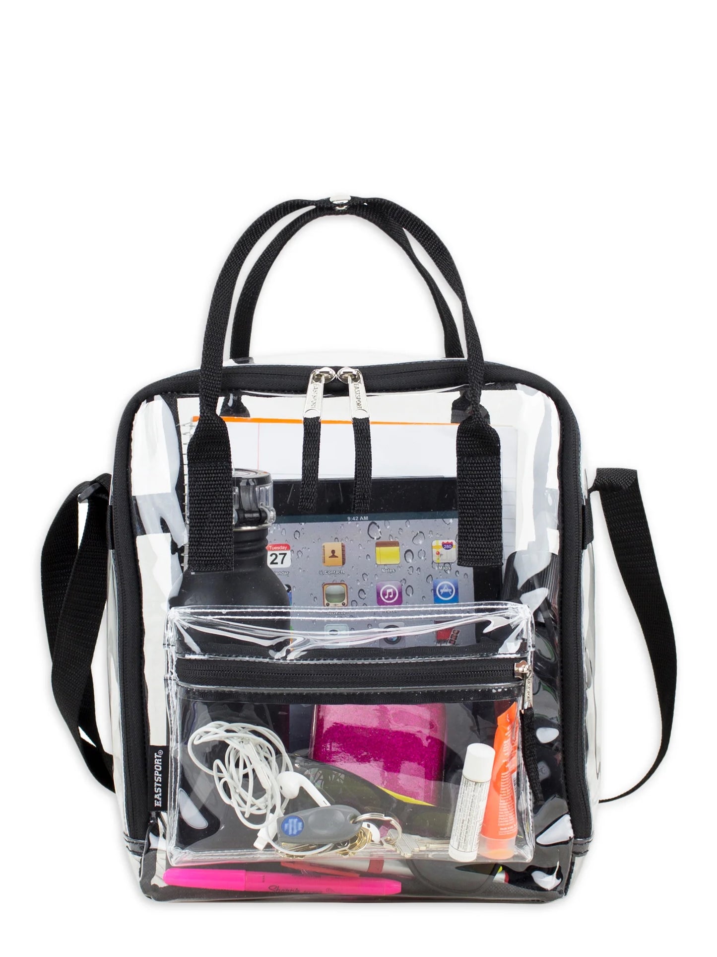 Unisex Stadium Approved Clear Handbag Tote Crossbody, Black