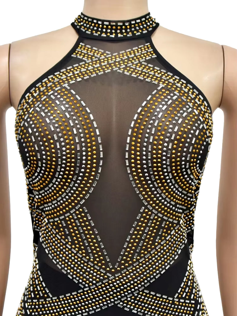 Glamorous Backless Rhinestone Maxi Dress - Perfect for Parties and Celebrity Events - Alrickas’ UNIQUE BOUTIQUE