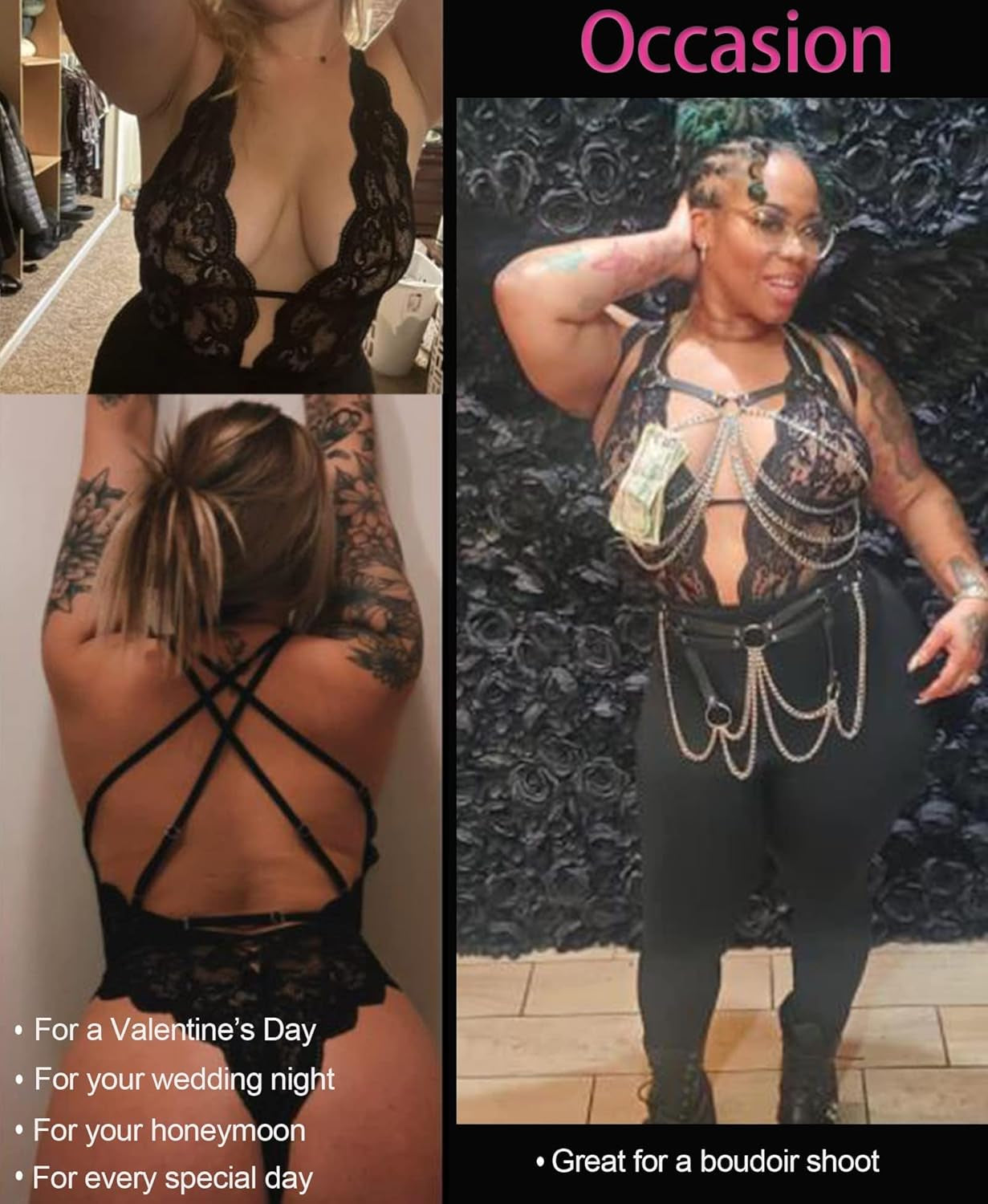 Alluring Floral Lace Bodysuit - Deep V Teddy Babydoll Lingerie for Women - Alrickas’ UNIQUE BOUTIQUE