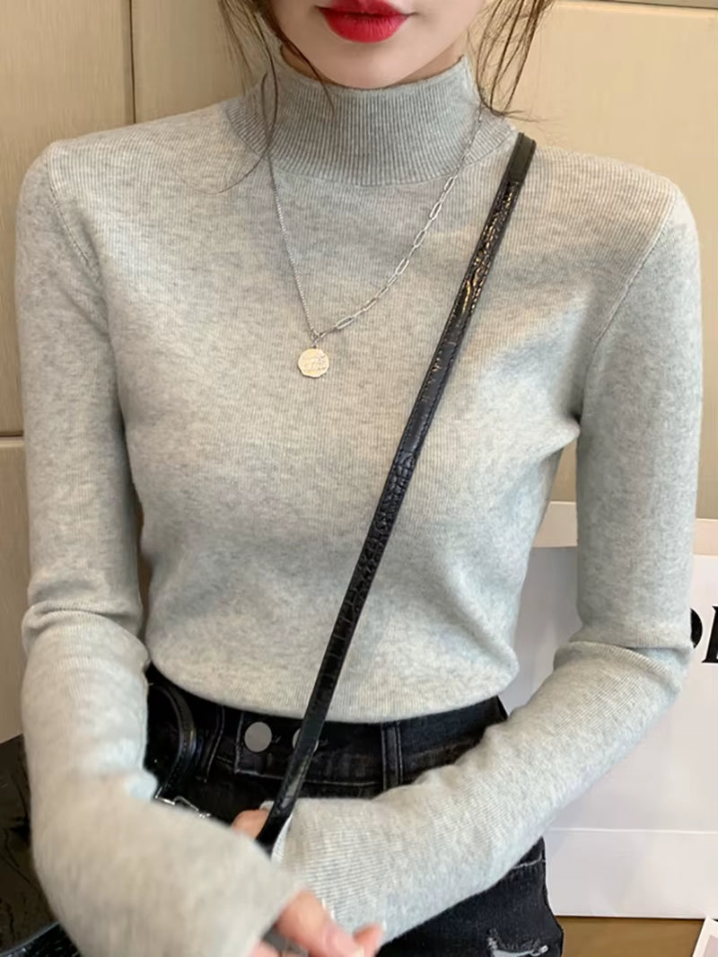 Chic 2024 Women's Turtleneck Sweater - Stylish Stretch Knit Pullover with Long Sleeves - Alrickas’ UNIQUE BOUTIQUE