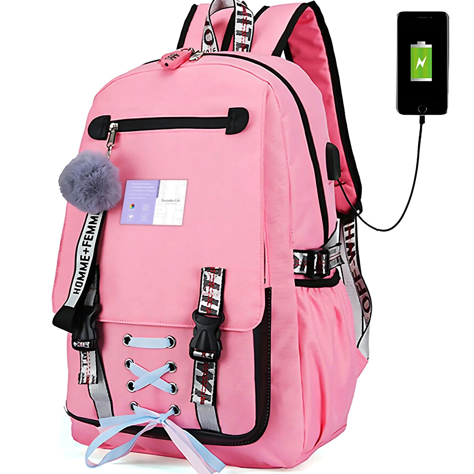 Stylish Waterproof Teenage Backpack with Anti-Theft Lock & USB Port - Perfect for School, College & Laptops! - Alrickas’ UNIQUE BOUTIQUE