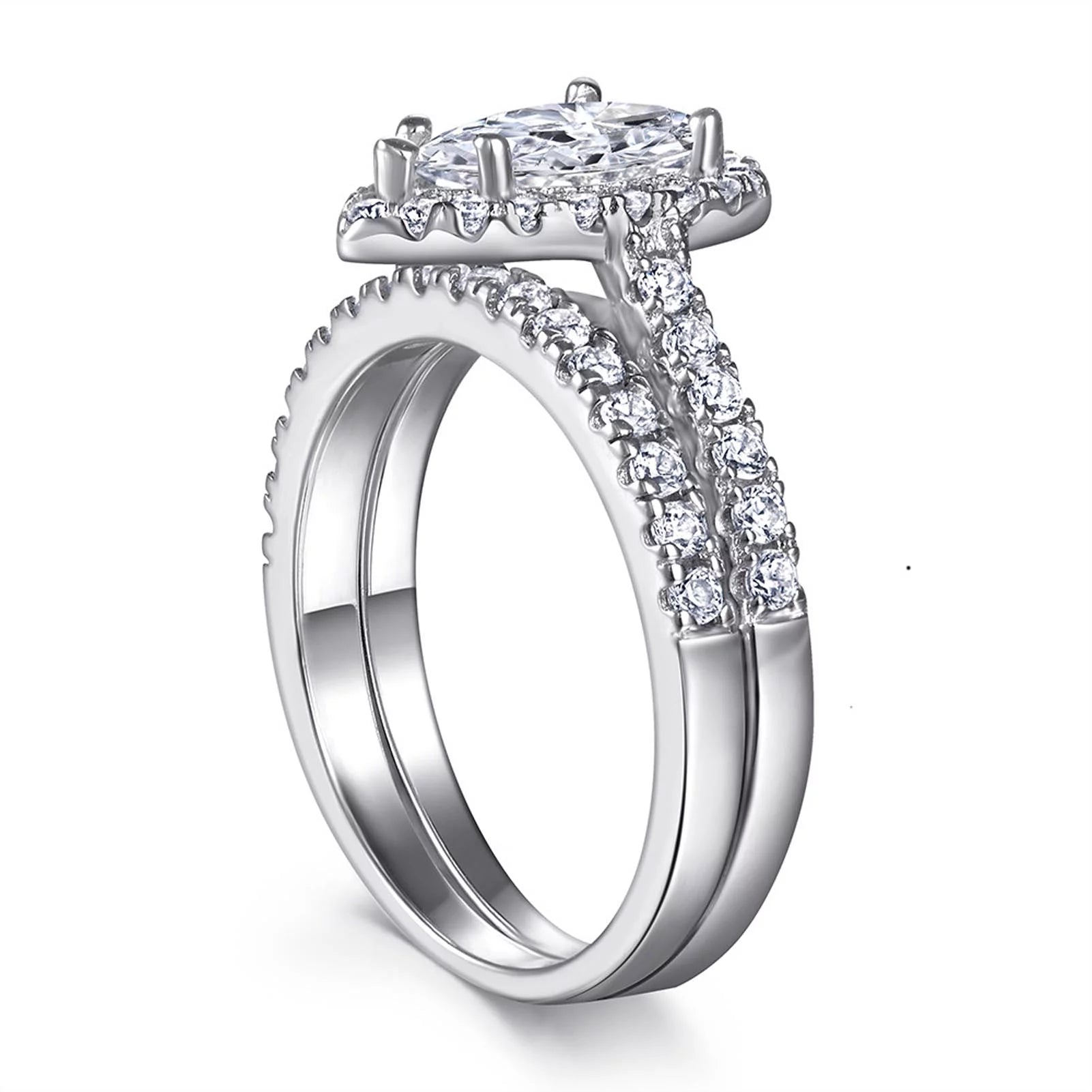 Elegant 10Kt White Gold Plated Matching Couple Rings Set with CZ for Women - Perfect Wedding Bands - Alrickas’ UNIQUE BOUTIQUE