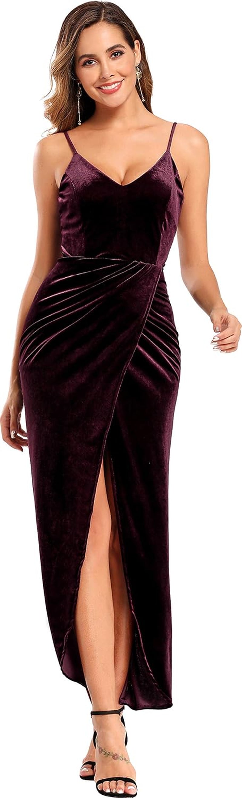 Elegant Spaghetti Strap Velvet Holiday Party Dresses for Women
