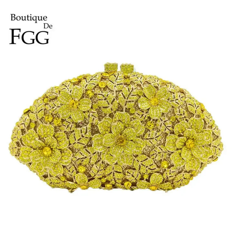 (In Stock) Dazzling Flower Crystal Clutch Evening Purse Bag Women Formal Dinner Handbag Wedding Bridal Purse
