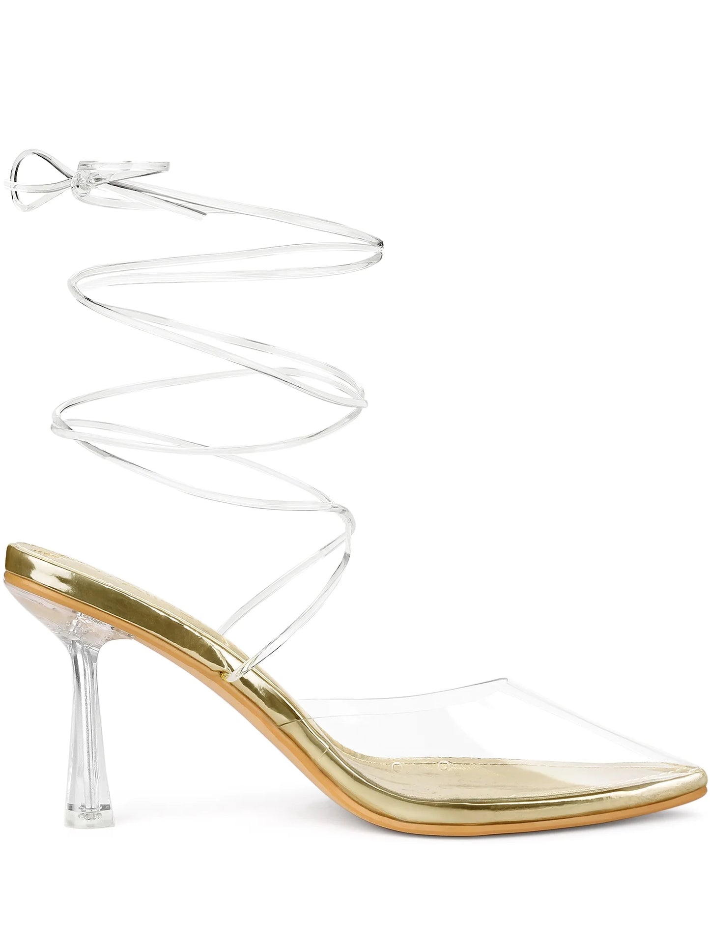 Women'S Pumps Stiletto Heels Lace up Clear Heel Pumps Gold 11