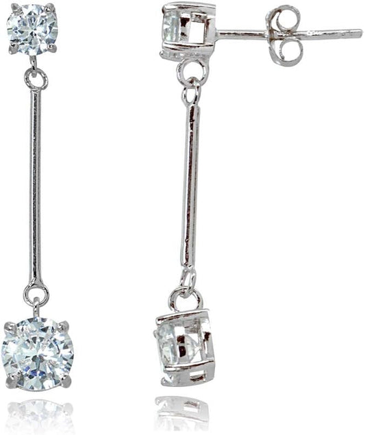 Elegant Sterling Silver Cubic Zirconia Round Dangle Drop Earrings - Alrickas’ UNIQUE BOUTIQUE