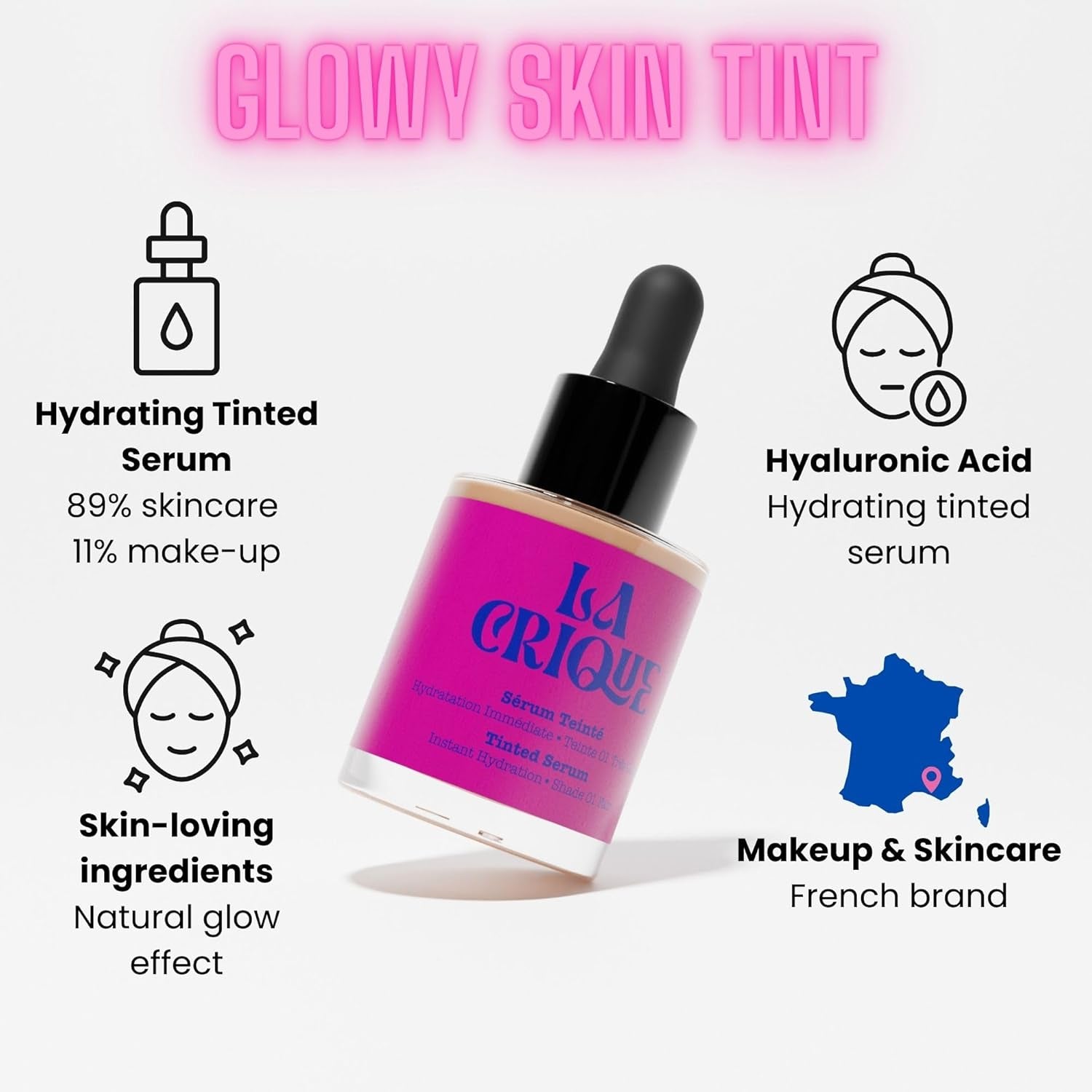 Hydrating Tinted Serum with Hyaluronic Acid - Lightweight Foundation for a Glowing Complexion - 99% Natural Vegan Formula - 1.0 Fl Oz - Shade 02 Light - Alrickas’ UNIQUE BOUTIQUE