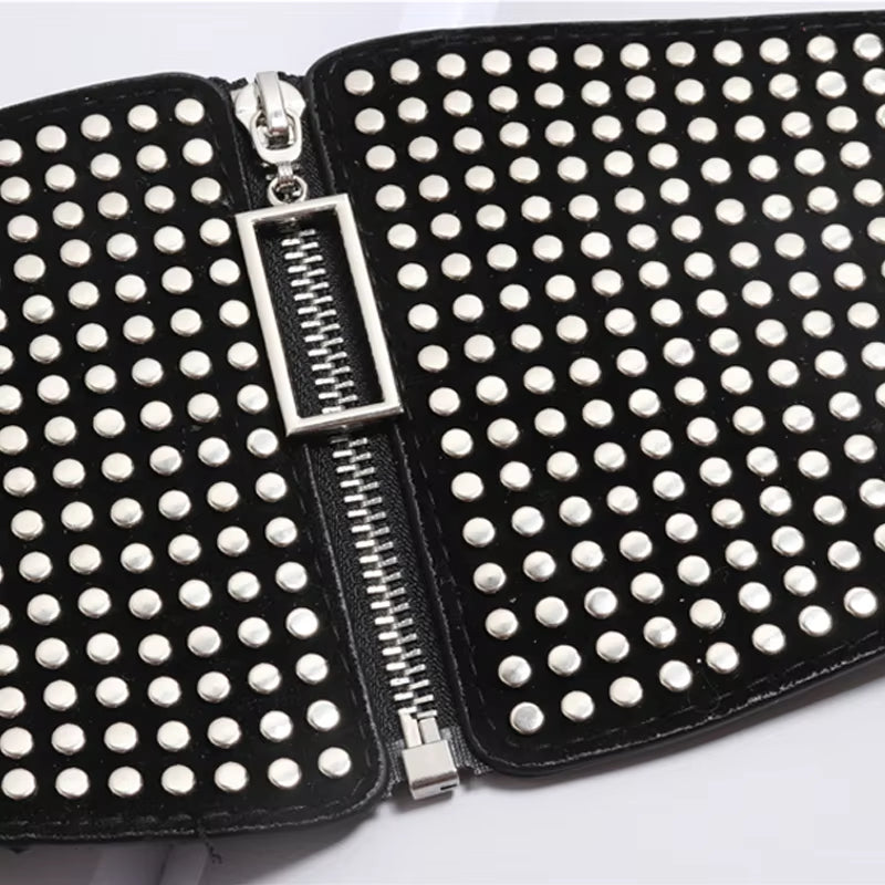 Gothic Punk Rivet Wide Elastic Corset Belt - Plus Size Stretch Cummerbund for Women - Alrickas’ UNIQUE BOUTIQUE