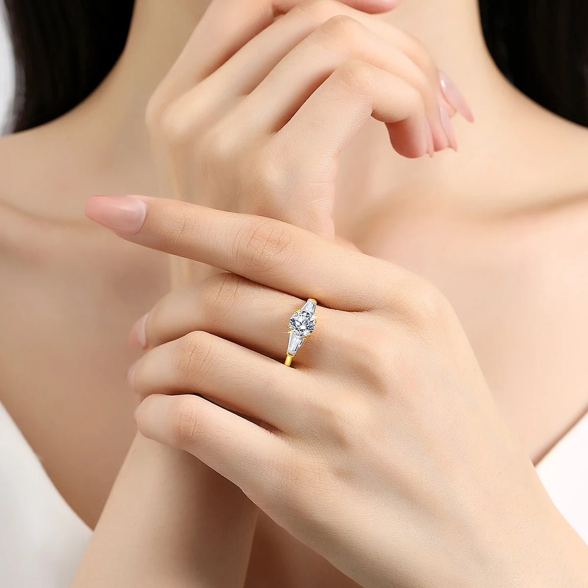 100% Real 14K Gold Ring Engagement Moissanite Diamond 1Ct 2Ct 3Ct 3 Stone Women Luxury K Gold Jewelry for Wedding Gifts