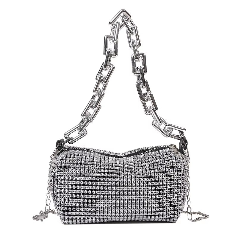 Sparkling Rhinestone Bucket Bag - Glamorous Glitter Chain Mini Crossbody Purse for Women (6.3 x 3.54 Inches) - Alrickas’ UNIQUE BOUTIQUE