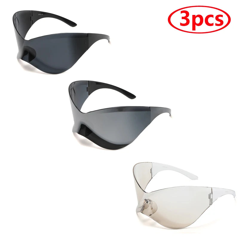 New Oversized Y2K Punk Rimless Sunglasses Women Men Brand Designer Hip Hop Sport One Piece Sun Glasses Shades Goggles