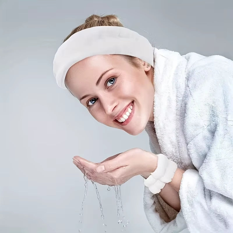 Coral Velvet Facial High-Elastic Makeup Hairband Face Wash Wristband Set-Face Wash, Facial Mask, Skin Care