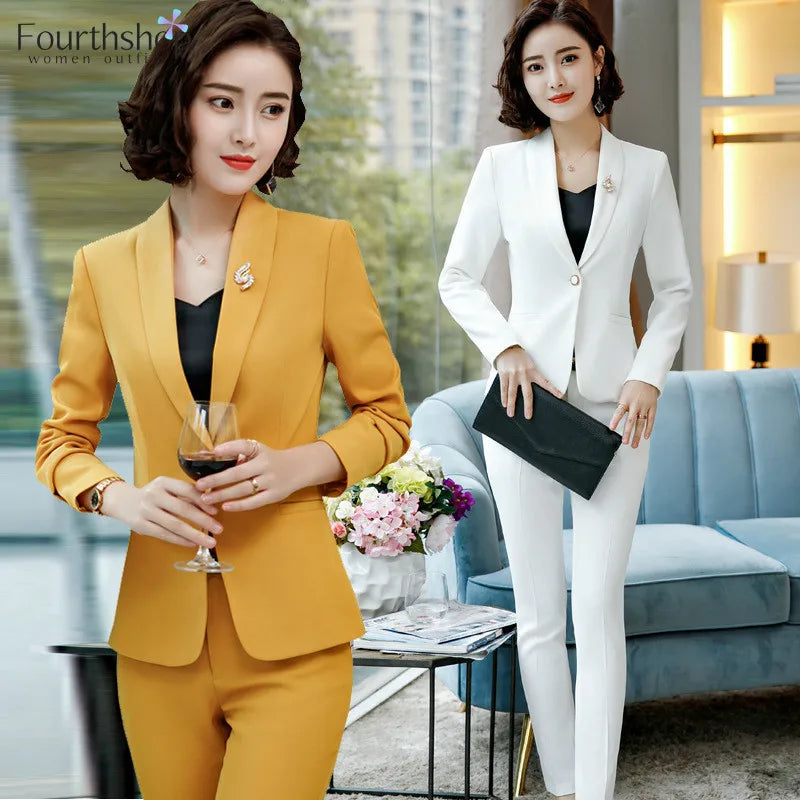 Fashion Women'S Pant Suits Office Lady Business Work Uniform 2 Piece Pants Blazer Set Autumn Spring Formal Jacket Suit Female