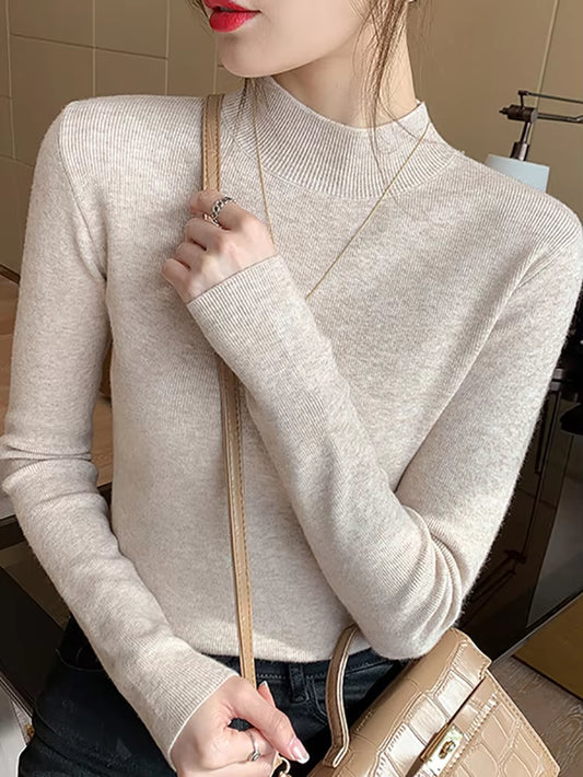 Chic 2024 Women's Turtleneck Sweater - Stylish Stretch Knit Pullover with Long Sleeves - Alrickas’ UNIQUE BOUTIQUE