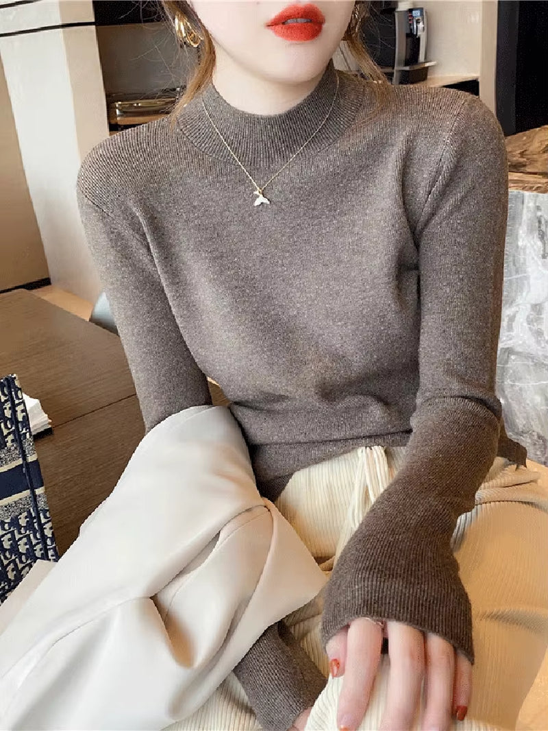 Chic 2024 Women's Turtleneck Sweater - Stylish Stretch Knit Pullover with Long Sleeves - Alrickas’ UNIQUE BOUTIQUE