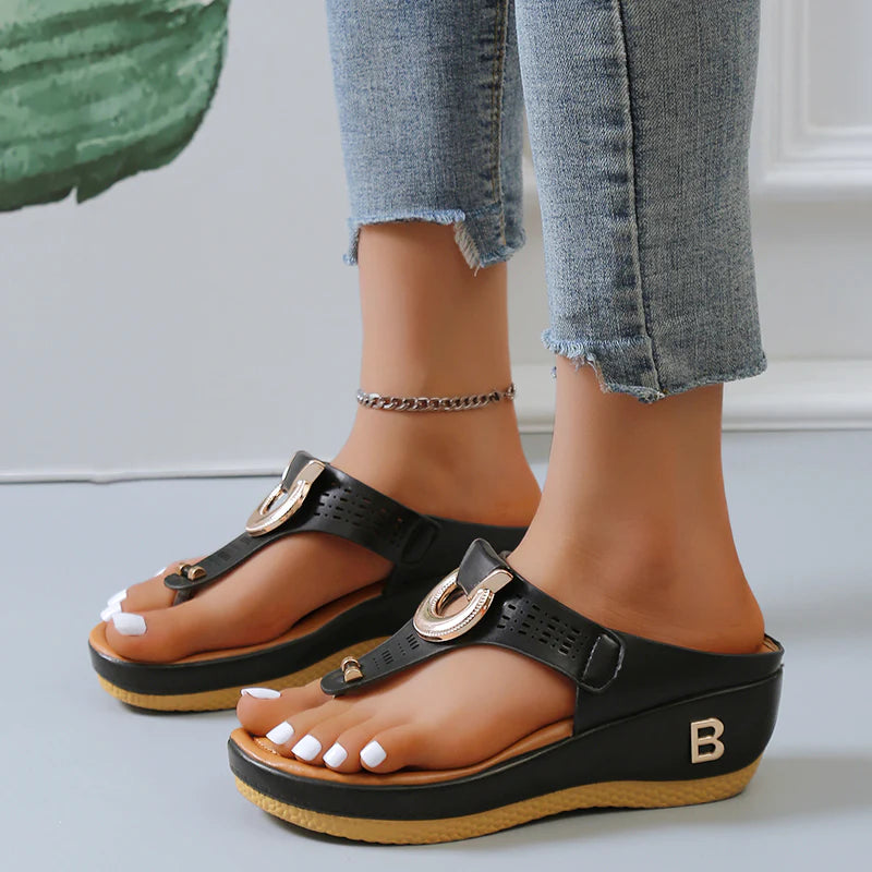 Comfortable Low-Wedge Orthopedic Sandals for Women - Casual Anti-Slip Flip Flops - Alrickas’ UNIQUE BOUTIQUE