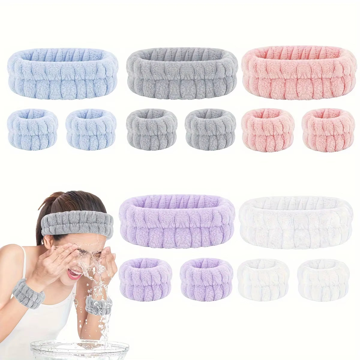 Coral Velvet Facial High-Elastic Makeup Hairband Face Wash Wristband Set-Face Wash, Facial Mask, Skin Care