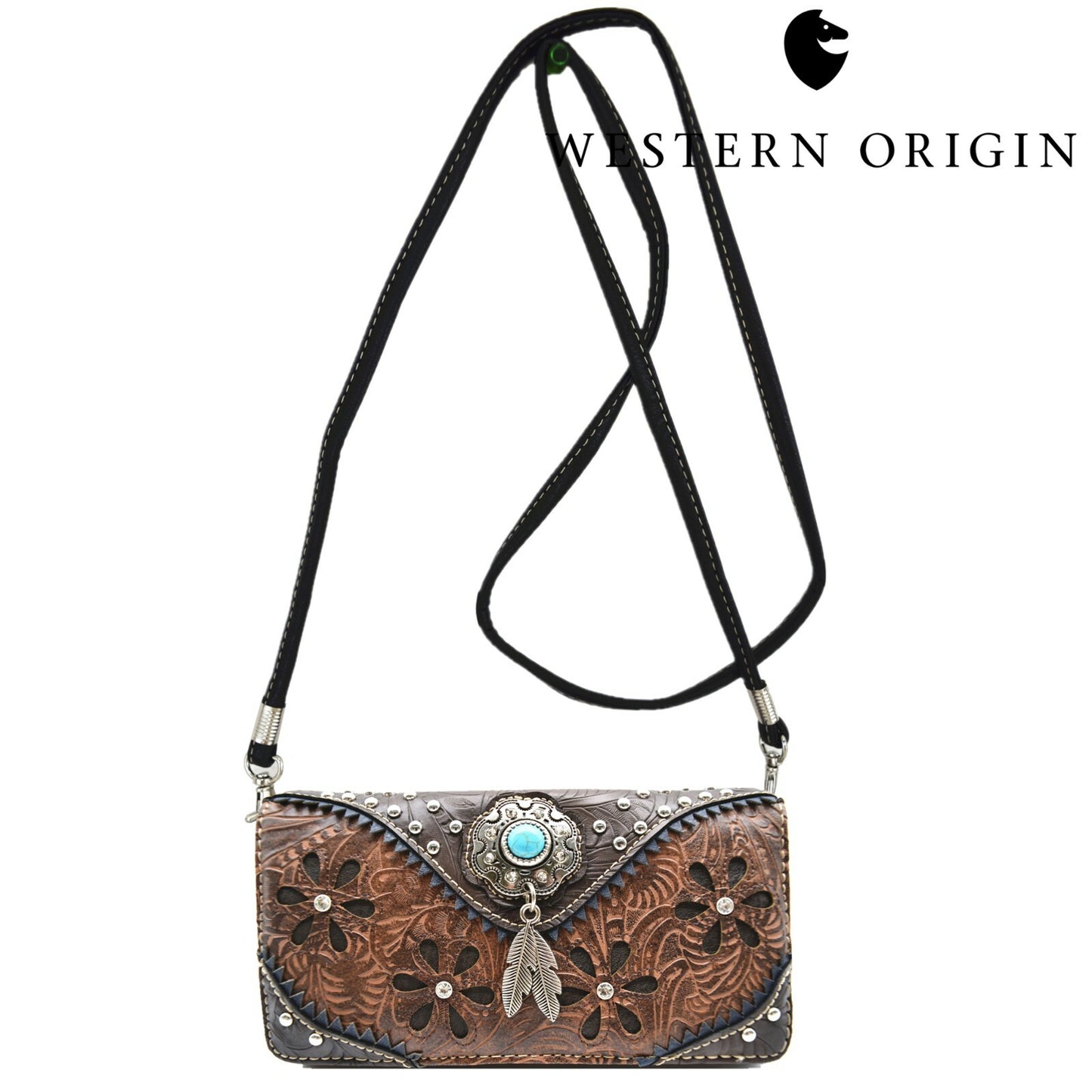 Western Handbag Concealed Carry Purse Feather Women Shoulder Bag Wallet Coffee