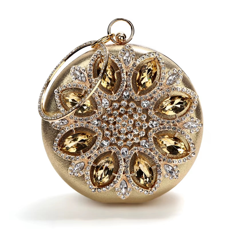 Green Clutch Bag Women round Clutch Purse Evening Bag Crystal Wedding Purse and Handbag Exquisite Chain Shoulder Bag ZD1244