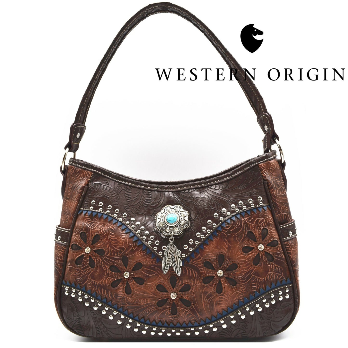 Western Handbag Concealed Carry Purse Feather Women Shoulder Bag Wallet Coffee