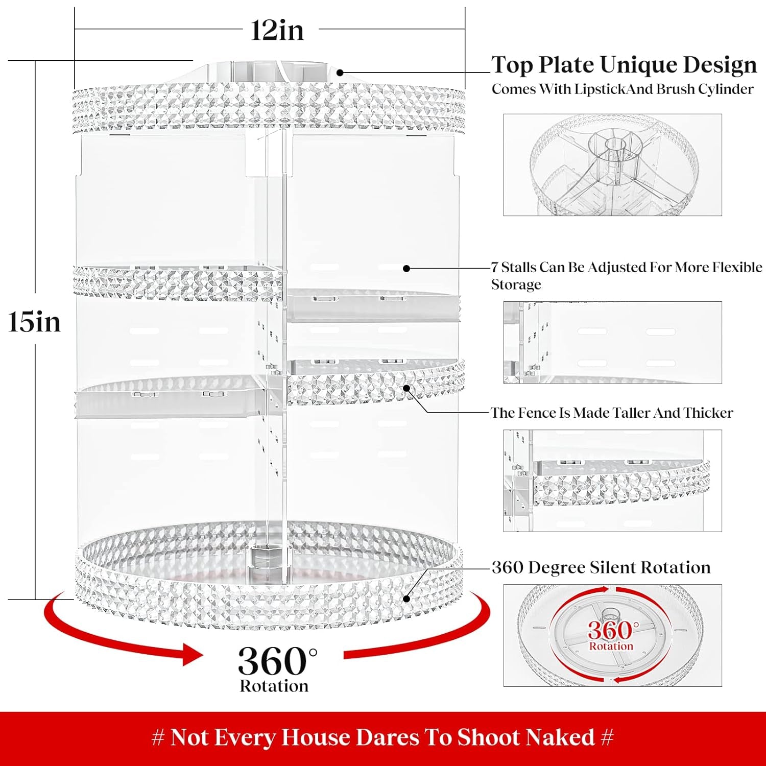 X-Large 360° Rotating Clear Acrylic Makeup & Perfume Organizer - 7 Layers for Vanity & Bathroom Storage - Alrickas’ UNIQUE BOUTIQUE