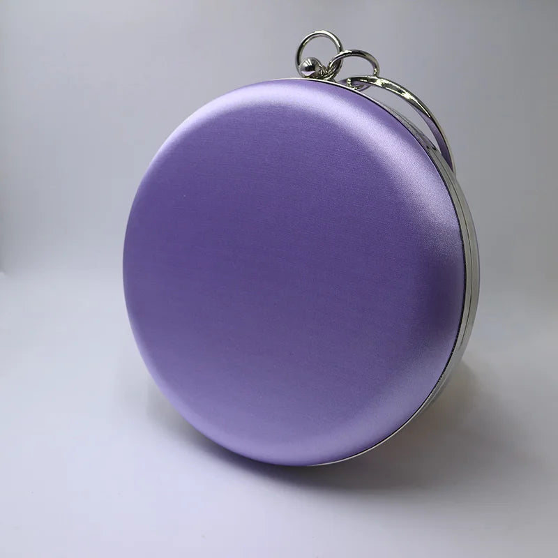 New Silk Satin round Circular Women Fashion Day Clutches Wristlets Handbag Purse Party Prom Evening Clutch Bag Purple