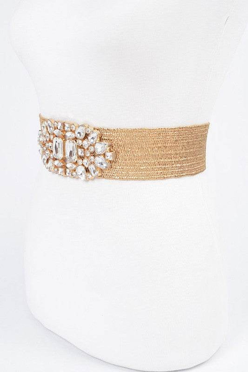 Stylish Plus Size Crystal Metallic Straw Elastic Belt for a Chic Look - Alrickas’ UNIQUE BOUTIQUE