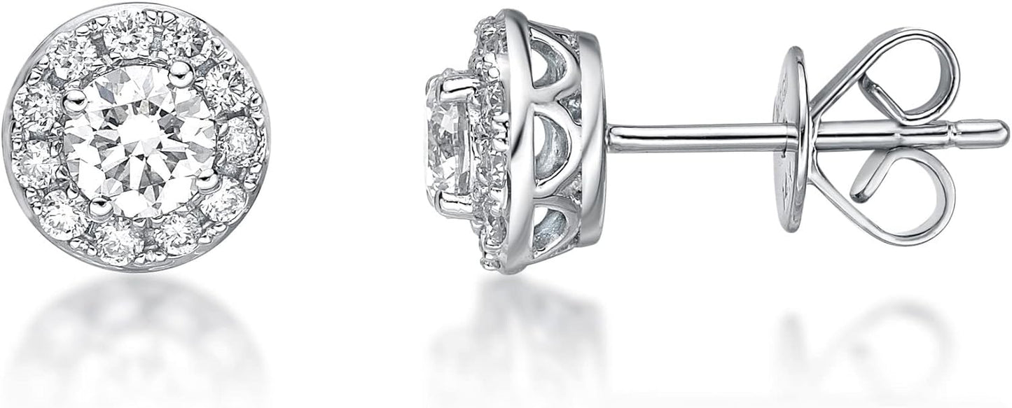 1/2 to 1 Carat Lab Grown Diamond round Halo Stud Earrings for Women in 14K White Gold (G-H, VS2-SI1, Cttw) Post with Friction Back by