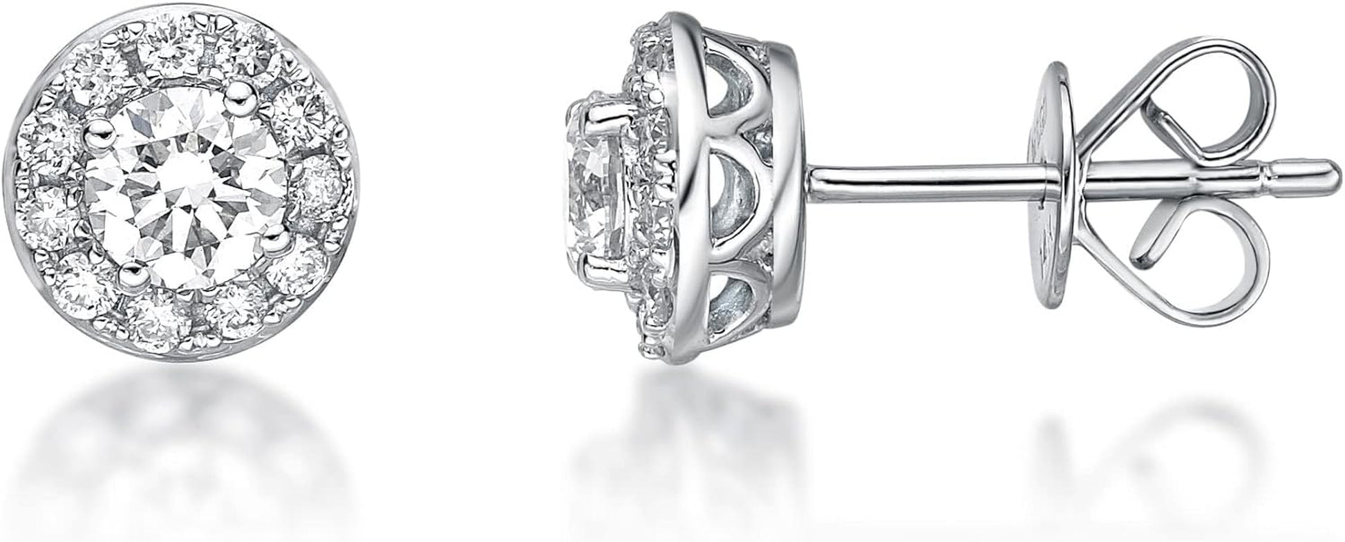 Stunning 1/2 to 1 Carat Lab Grown Diamond Round Halo Stud Earrings in 14K White Gold - Perfect Gift for Her! - Alrickas’ UNIQUE BOUTIQUE