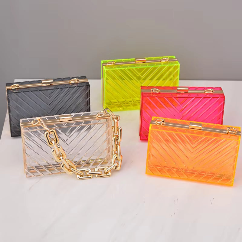 Transparent Bag Woman Luxury Handbags Designer Evening Clutch Clear Purse Crossbody Shoulder Acrylic Wedding Thick Strap Bag