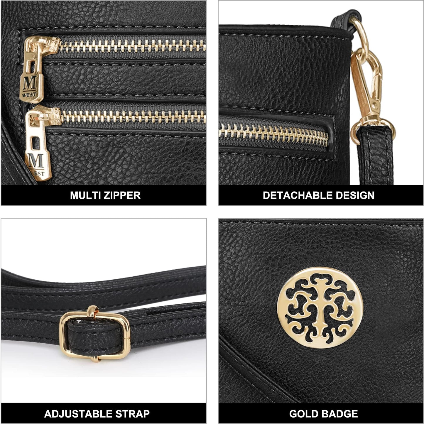 Crossbody Bags for Women Multi Pocket Cross Body Bag Purses with Adjustable Strap, Black