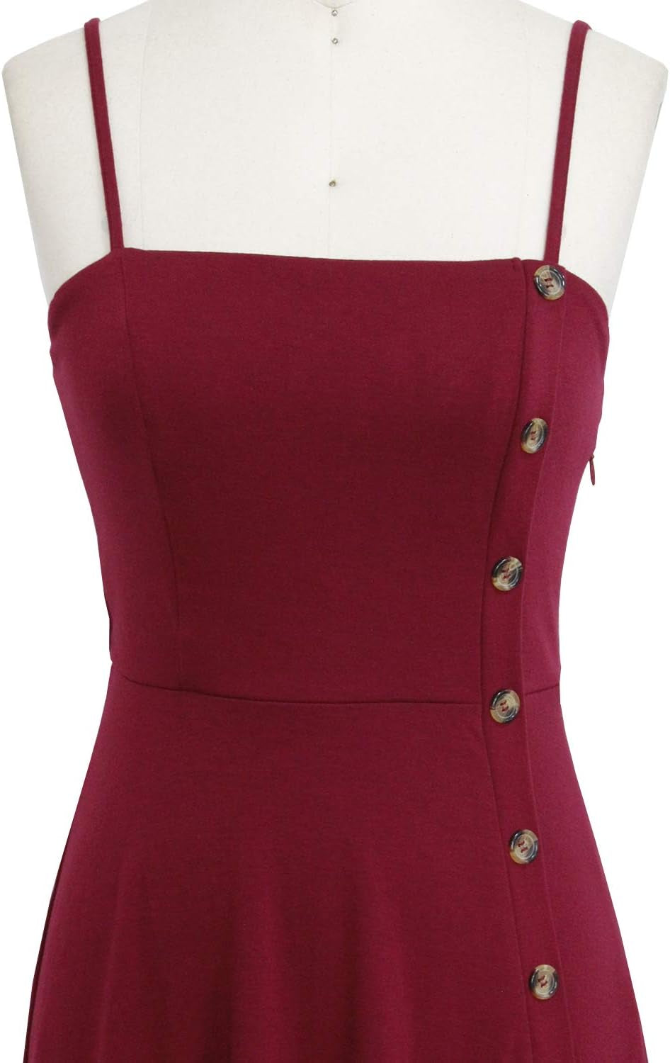 Women'S Casual Summer Beach Flattering Flowy A-Line Spaghetti Straps Solid Cotton Button down Midi Sundress