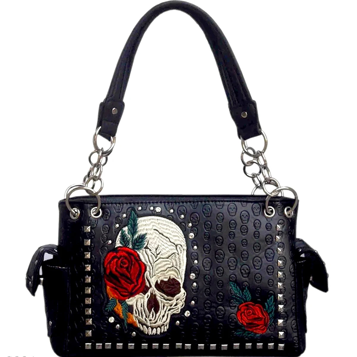 Stylish Red Rose Skull Handbag for Women - PU Leather Chic Design - Alrickas’ UNIQUE BOUTIQUE