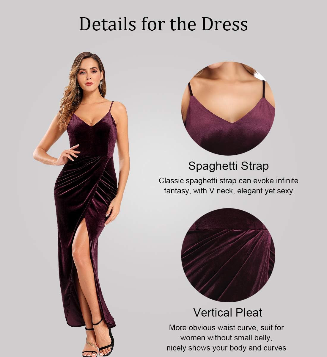 Elegant Spaghetti Strap Velvet Holiday Party Dresses for Women