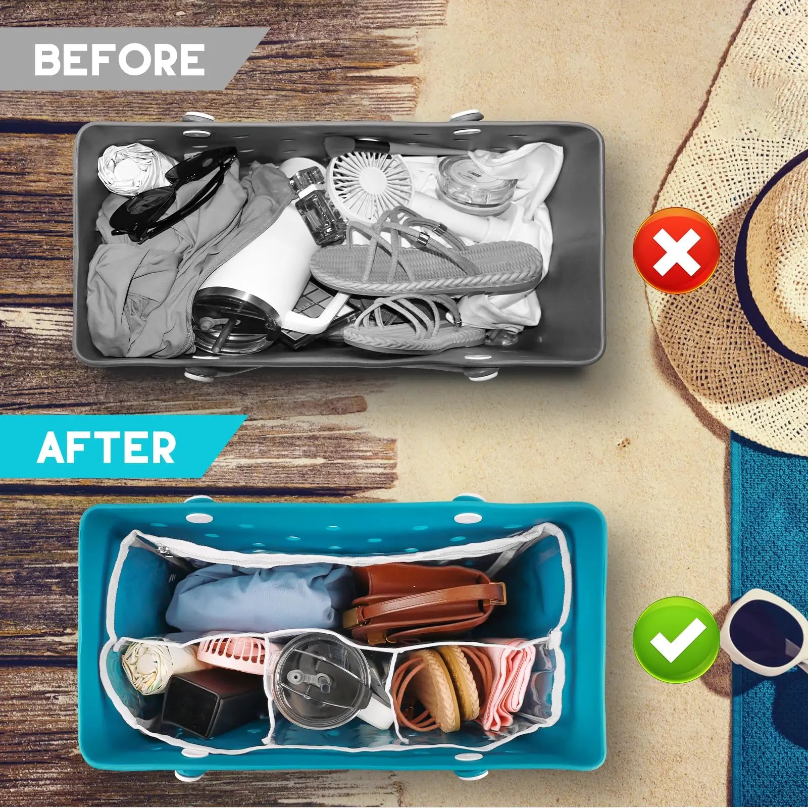 Extra Large Waterproof Clear Insert Bogg Bag - Perfect Summer Beach & Pool Handbag with Storage Organizer - Alrickas’ UNIQUE BOUTIQUE