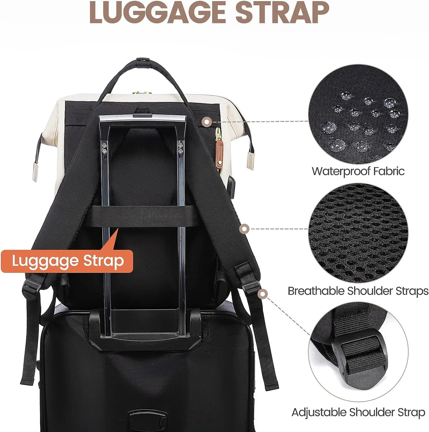 Laptop Backpack, 15.6" Women Work Backpack Purses with USB Port, Waterproof Casual Daypack Travel Backpack, Large Fashion Teacher Nurse College Bookbag