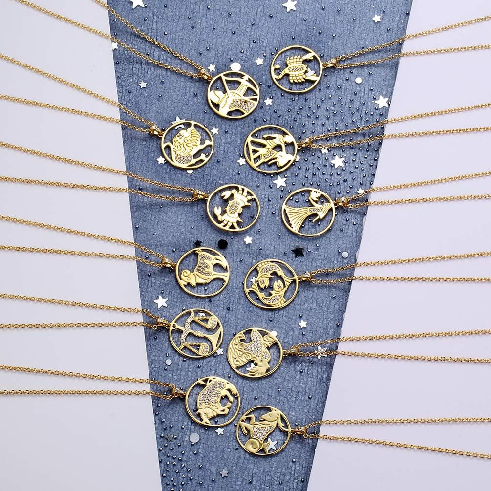 Zodiac Constellation Pendant Necklace Charm Women Men 925 Sterling Silver Horoscope Sign Astorlogy Necklace Celestial Symbols Jewelry Birthday Gifts for Wife Girlfriend Gift