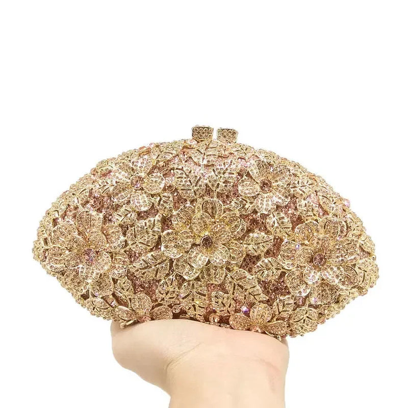 (In Stock) Dazzling Flower Crystal Clutch Evening Purse Bag Women Formal Dinner Handbag Wedding Bridal Purse