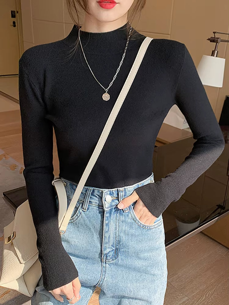 Chic 2024 Women's Turtleneck Sweater - Stylish Stretch Knit Pullover with Long Sleeves - Alrickas’ UNIQUE BOUTIQUE