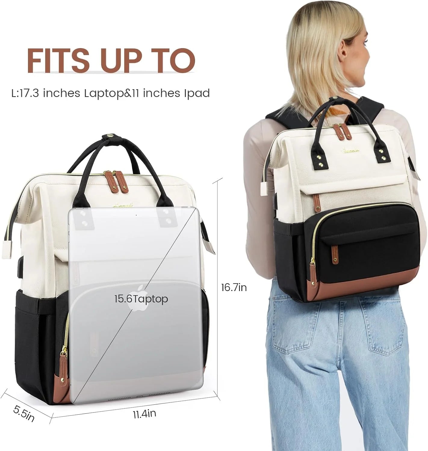 Laptop Backpack, 15.6" Women Work Backpack Purses with USB Port, Waterproof Casual Daypack Travel Backpack, Large Fashion Teacher Nurse College Bookbag
