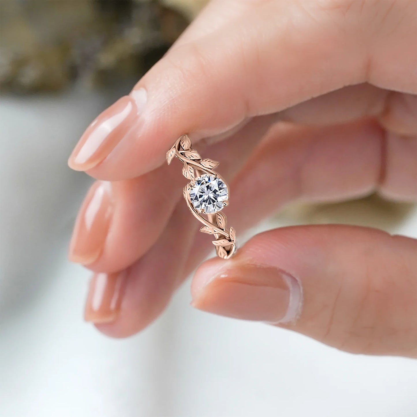 0.50 Carat round Cut Moissanite Bohemian Engagement Ring - Vintage Moissanite Promise Ring - 18K Rose Gold over Silver