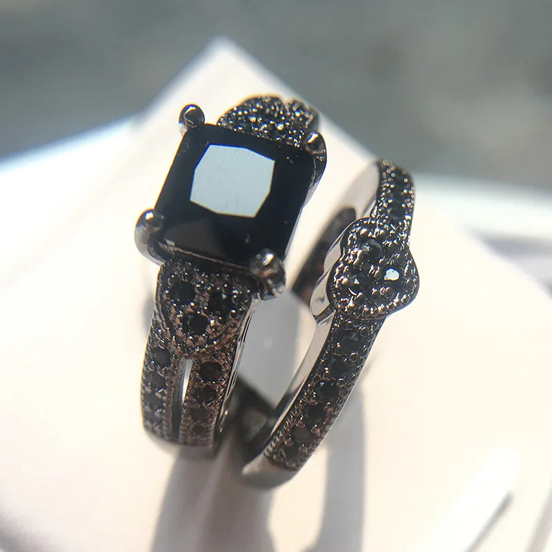 Natural Black Gold Jet Party Rings for Women Luxury Engagement Bizuteria Anillos Gemstone 14K Gold and Diamond Wedding Rings