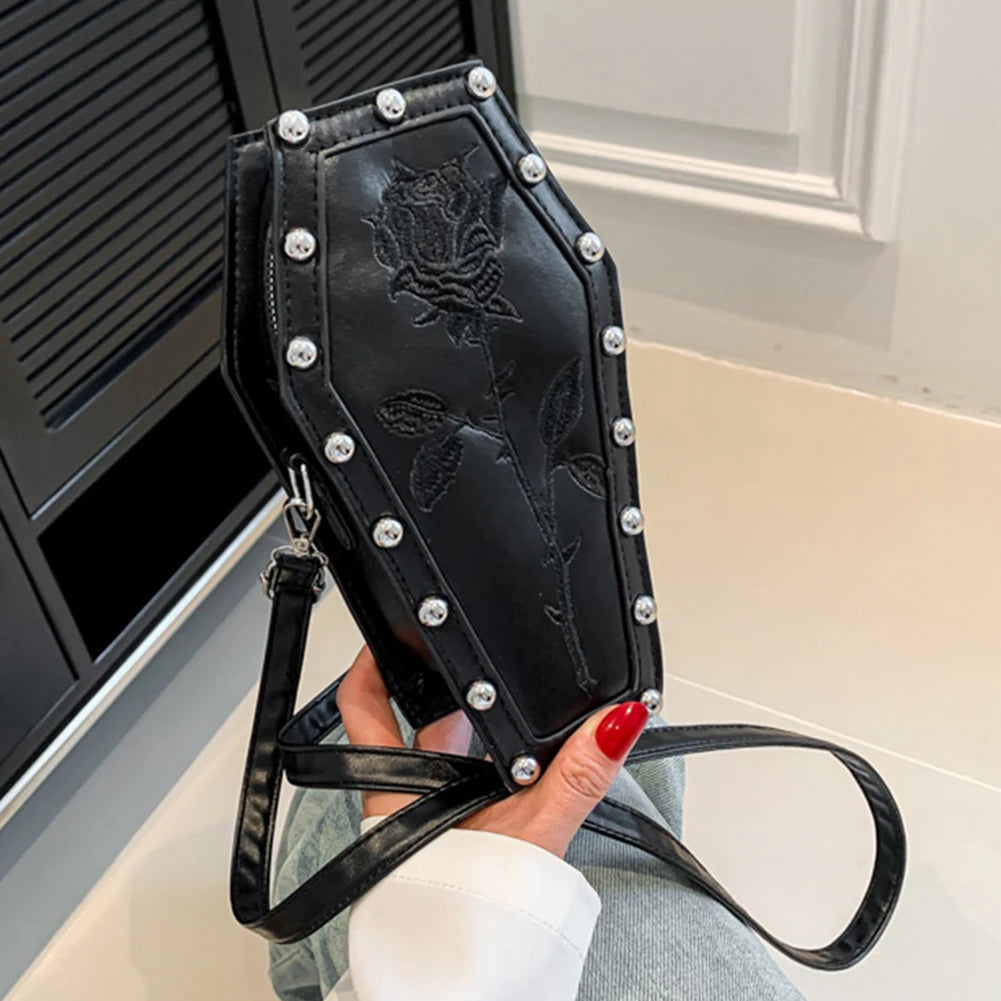 Women Novelty Pumpkin Purse PU Leather Demon Messenger Bag with Zipper Adjustable Strap Halloween Funny Bag