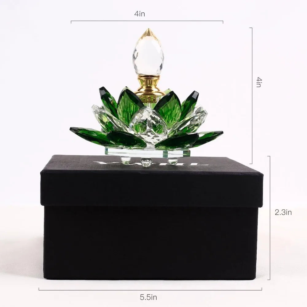 Green Crystal Perfume Bottles Empty Lotus Flower Figurines Gifts for Women 5Ml Crystal Glass Perfume Bottles Home Decoration