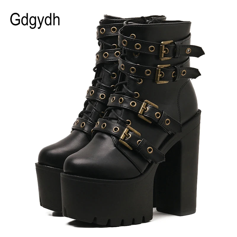 Sexy Rivet Black Ankle Boots Women Platform Soft Leather Autumn Winter Ladies Boots with Zipper Ultra High Heels Shoes - Alrickas’ UNIQUE BOUTIQUE