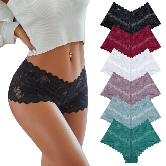 Chic 6 Pack Lace Embroidered Briefs for Women - Soft Floral Panties in S-XL - Alrickas’ UNIQUE BOUTIQUE