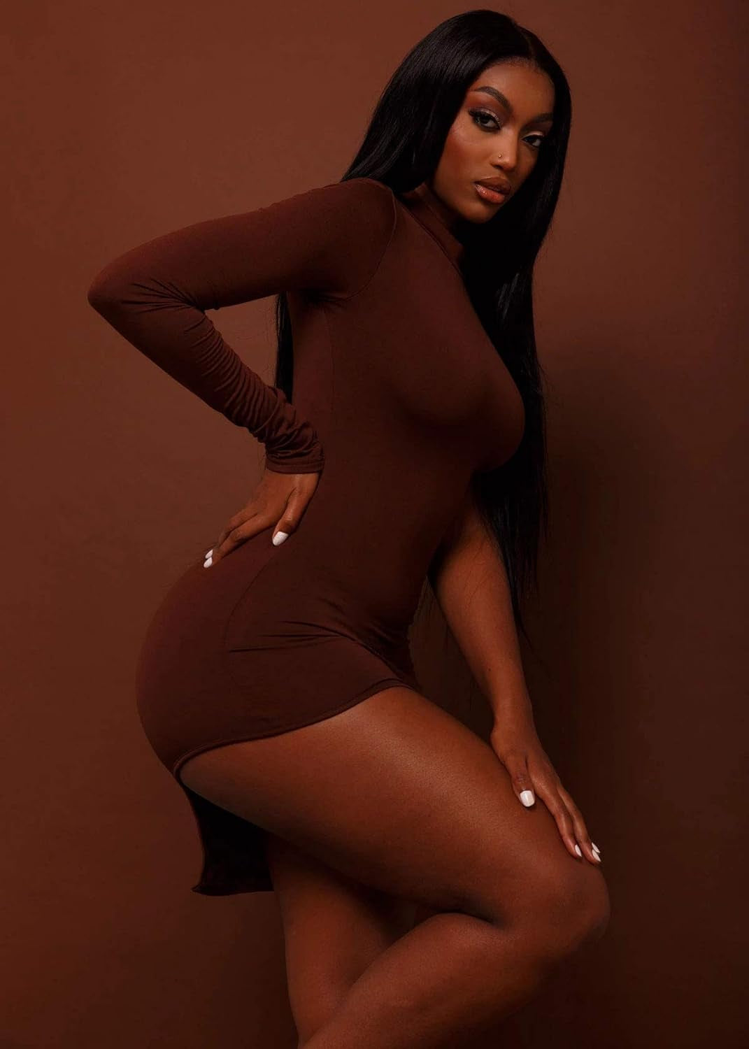 Chic One Shoulder Long Sleeve Bodycon Dress with Side Slit - Perfect for Parties and Clubwear - Alrickas’ UNIQUE BOUTIQUE